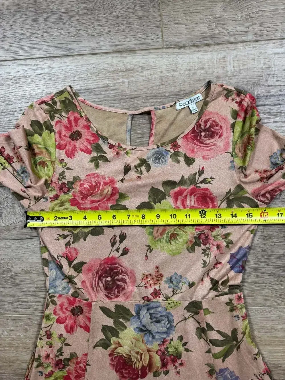 Peach Ice Floral Midi Dress Size S Pink Cottagecore Boho 3/4 Sleeve Maxi - Picture 12 of 14